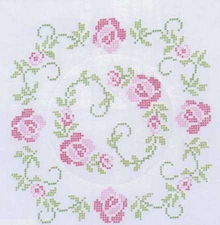 Circle of Roses Stamped Cross Stitch White Quilt Blocks 18 X18 6 Pkg