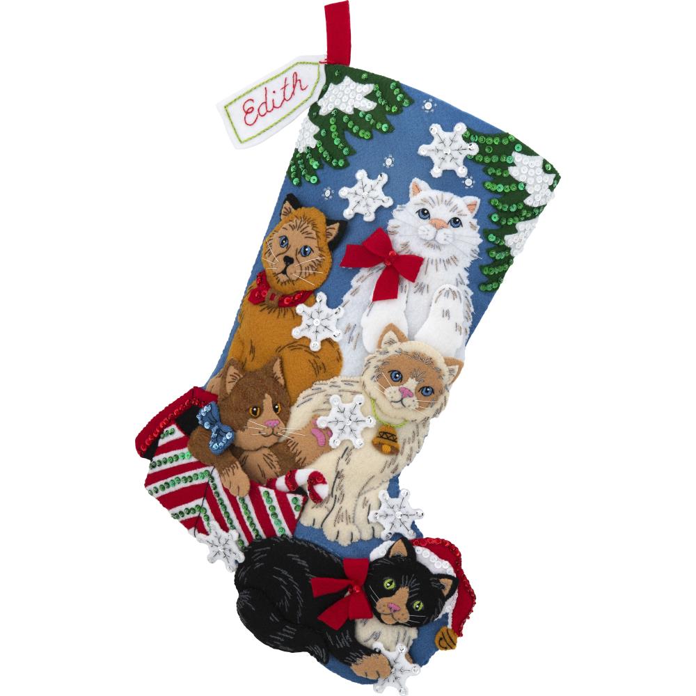 Christmas Kitties - Felt Applique Stocking Kit 18 Long: Stitch-It Central